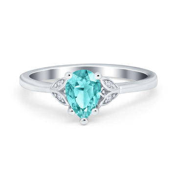 Art Deco Teardrop Engagement Ring Simulated Paraiba Tourmaline CZ 925 Sterling Silver